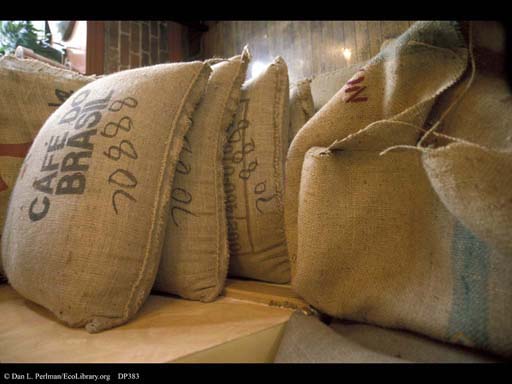 Coffee from Brazil in large bags